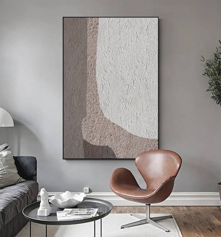 Abstract Handmade Geometric Gray Beige Abstract Canvas Artwork 66THK